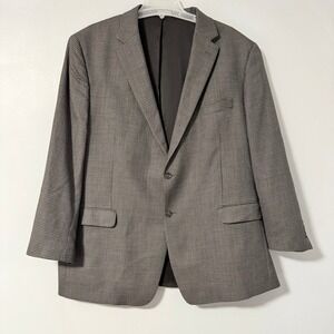 Jos A Bank Traveler's Collection 100% Wool Blazer Houndstooth Mens 52 Long Gray‎